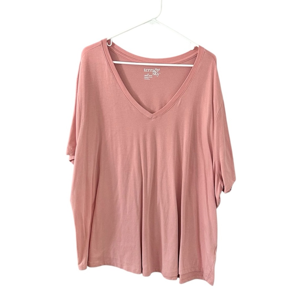 Terra & Sky Pink V-Neck‎ Short Sleeve Top